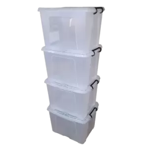 image of 4 x 40L Smart Storage Box, Clear with Clear Extra Strong Lid, Stackable and Nestable Design Storage Solution