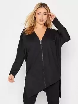 Image of Yours Asymmetric Zip Front Cardigan - Black, Size 22-24, Women