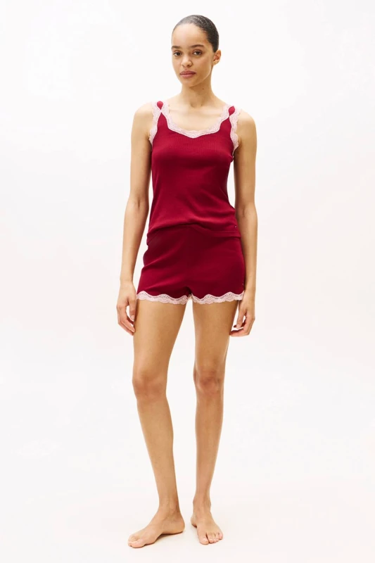 Image of Tommy Hilfiger Womens Ess. Lace Cami Short Pj Set Rouge in Red Size: Small Red Female S