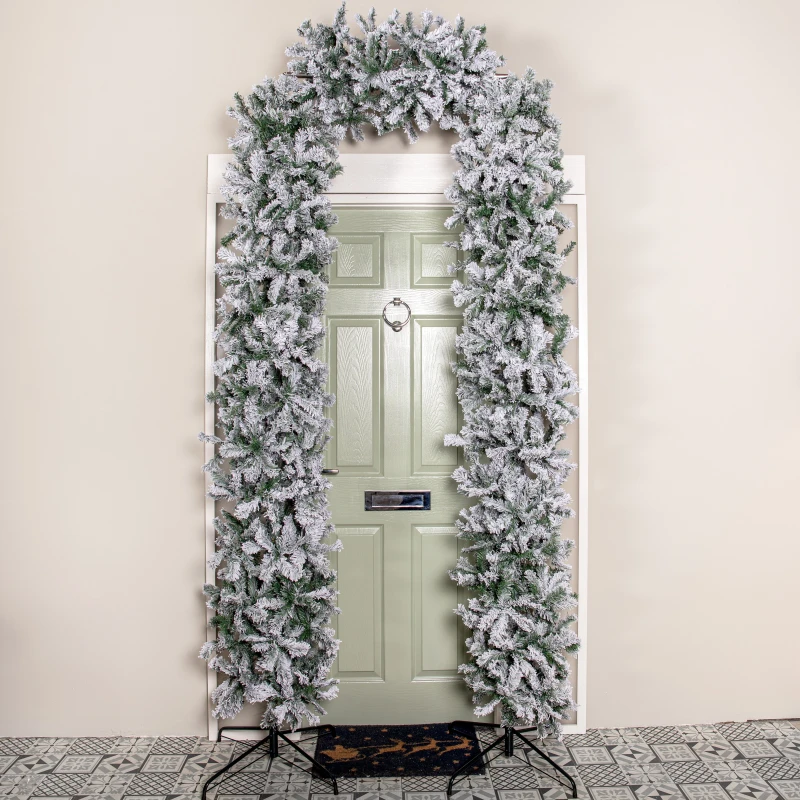 Image of 8ft (2.52m) Slimline Single Door Artificial Snow Flocked Christmas Tree Arch in Green with 2000 Tips