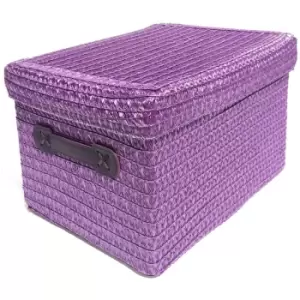 Image of Neon Bright Colours Kids Playroom Toy Box Cupboard Storage Basket + Handle & Lid [Purple,Large 34x26x22cm] - Purple