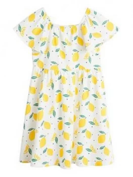 image of Mango Girls Lemon Print Short Sleeve Dress - White