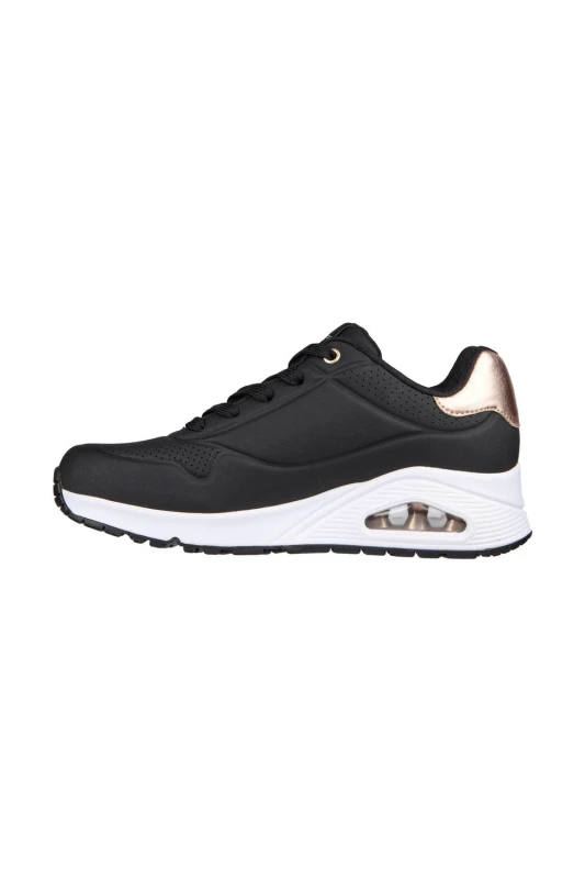 Image of Skechers Womens UNO GOLDEN AIR Duraleather Lace Up Sneaker Black Size: 6 Black Female 6
