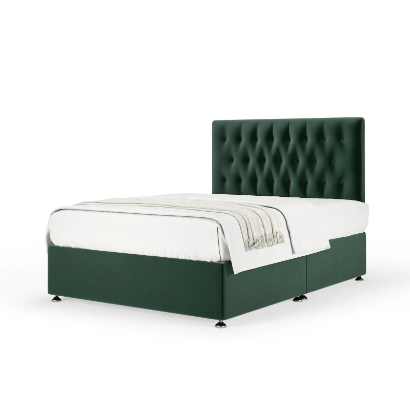 Image of Bedmaster Bedmaster Plush Velvet Divan Base And Button Headboard in Emerald Size: Super King Emerald Super King Unisex 7867871185525
