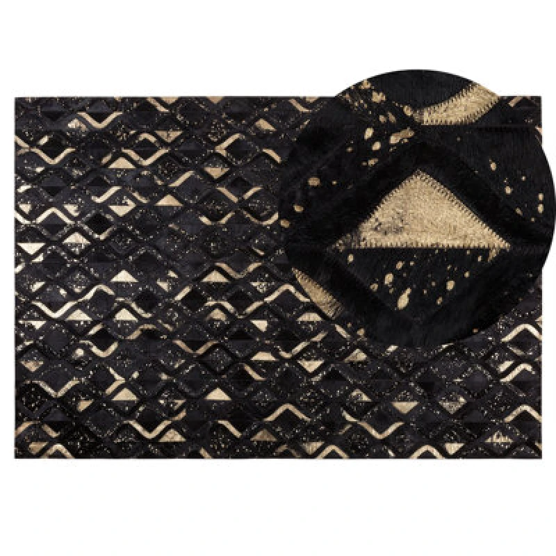 Image of Beliani Rug Develi Black 140 X 200 Cm Leather