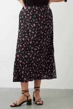 Image of Curve Black Floral Split Midi Skirt