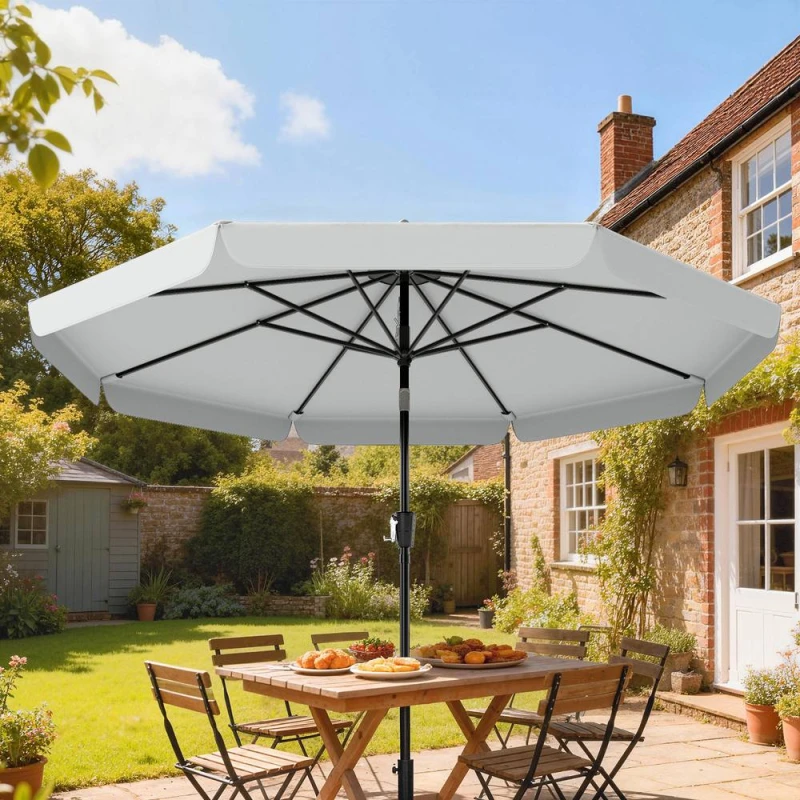 Image of OUTSUNNY 3m Garden Parasol with Tilt & Crank, UPF30+ Outdoor Table Umbrella in Light Grey Size: 3m Light Grey Unisex 3m