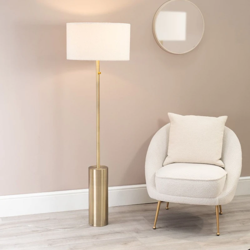 Image of ValueLights Lexy Cream Boucle Shade with Antique Brass Dimmable Floor Lamp Cream