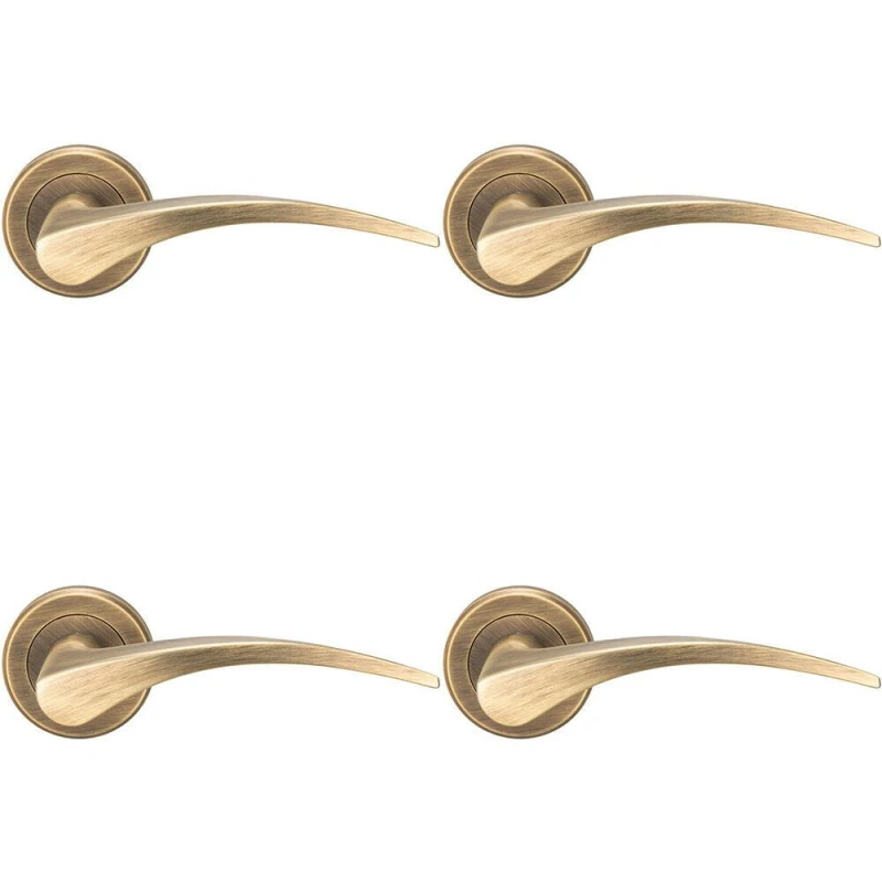 Image of Loops 4x PAIR Arched Tapered Handle on Round Rose Concealed Fix Antique Brass Metallics