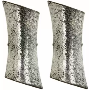 Image of Loops - 2 pack Mosaic Mirror Wall Light Silver Pattern Glass Shade Pretty Dimmable Lamp