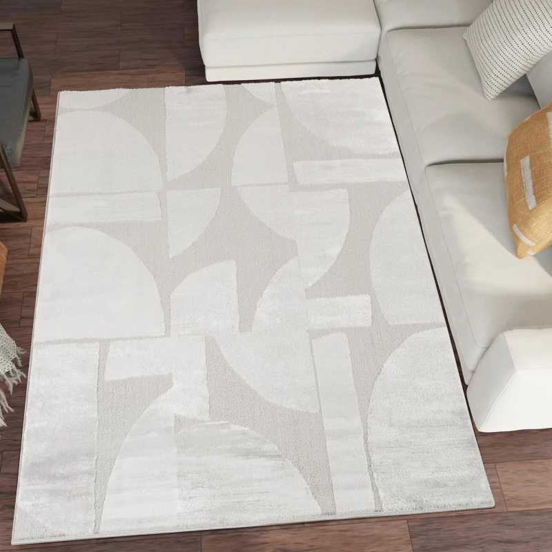 Image of Hamilton Modern Sheen Area Rug - Abstract Motif Geometric Lines Design Silver 60Cm X 220Cm