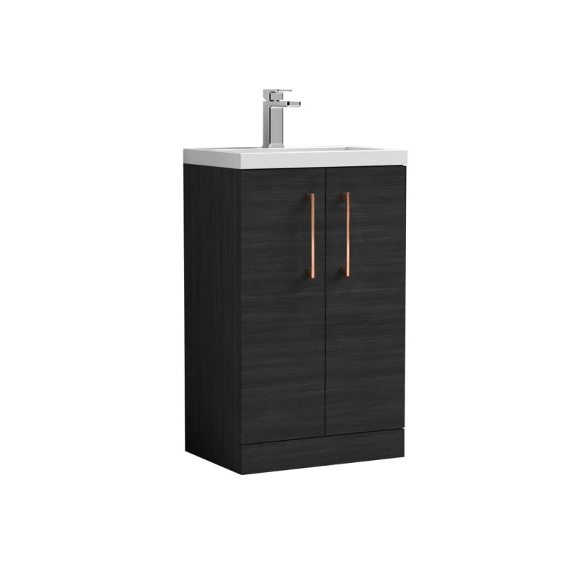 Image of Balterley Bathroom Vanity Basin Unit, Copper Handles, 500mm, Wood Black Unisex