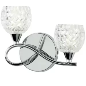Image of LED Twin Wall Light Twisted Chrome Arm Glass Pattern Shade Dimming Lamp Lighting