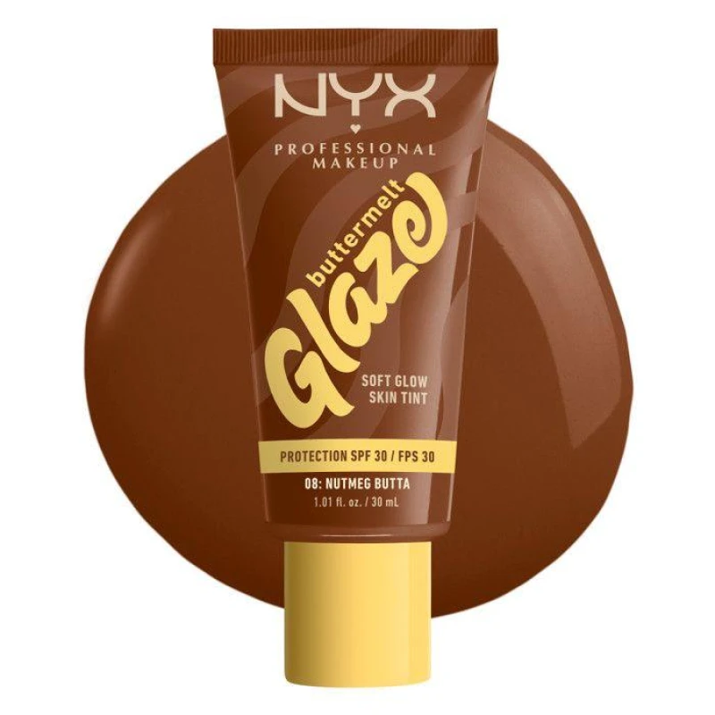 Image of NYX Professional Makeup Buttermelt Glaze Soft Glow Skin Tint + SPF/FPS 30 Foundation (Various Shades) - Nutmeg