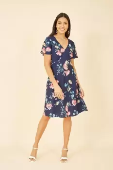 image of Navy Kimono Sleeve Skater Dress