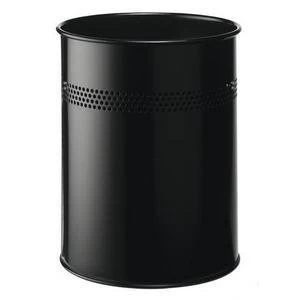 Image of Original Durable 15 Litre Metal Round Waste Basket with 30mm Decorative Perforated Ring Black