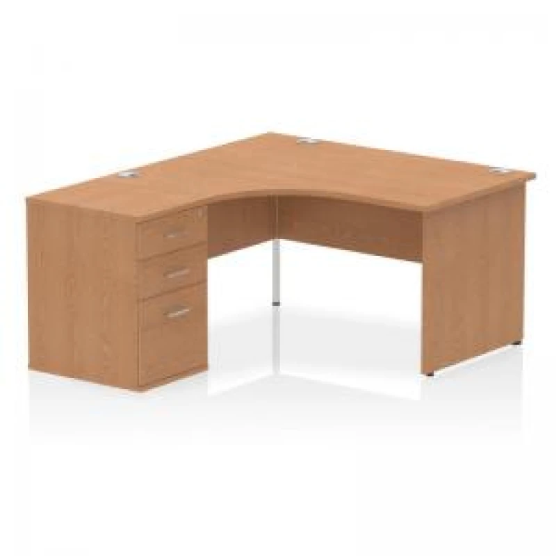 Image of Impulse Impulse 1400mm Left Crescent Office Desk Oak Top Panel End Leg Workstation 600 Deep Desk High Pedestal IWSLP146OAK
