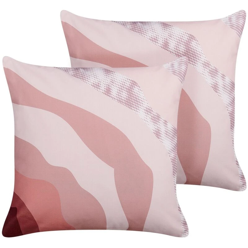 Image of Beliani Set Of 2 Outdoor Cushions Campei Abstract Pattern 45 X 45cm Pink