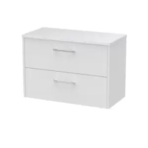 image of Hudson Reed Juno 800mm Wall Hung 2 Drawer Vanity & Sparkling White Laminate Top - White Ash