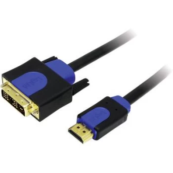 LogiLink DVI / HDMI Cable 1m CHB3101 gold plated connectors, screwable Black [1x DVI plug 19-pin - 1x HDMI plug]