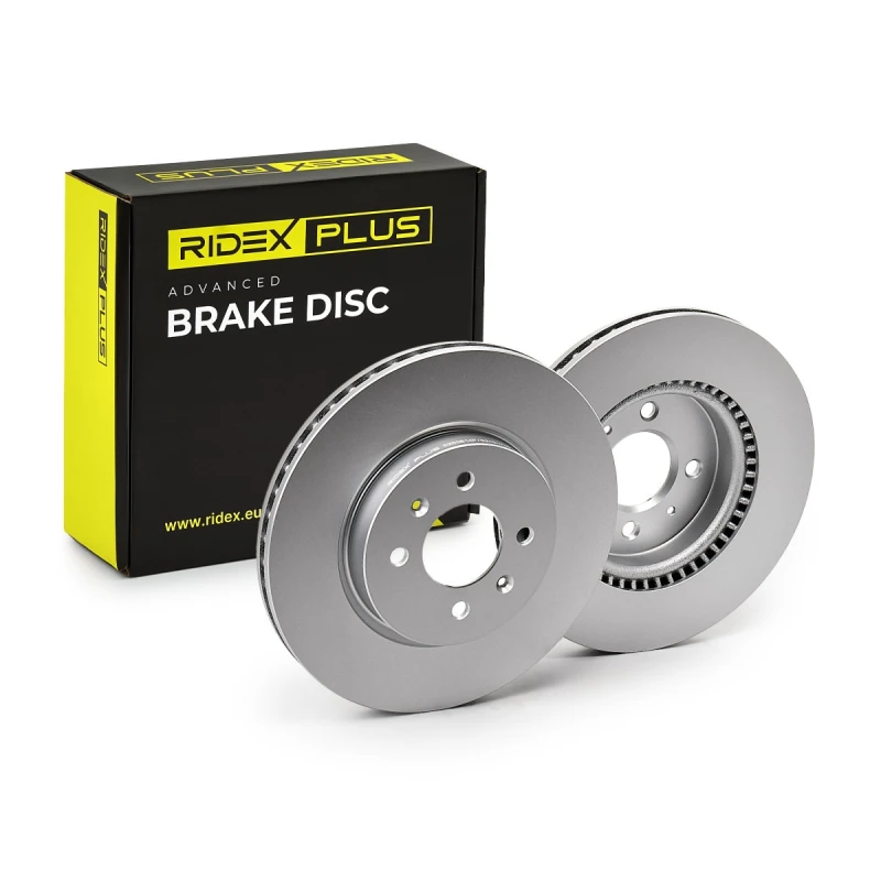 Image of RIDEX PLUS 82B0814P Brake disc Front Axle, Vented, Grey Cast Iron, Coated, High-carbon, with bolts/screws Grey Cast Iron Brake Disc (82)