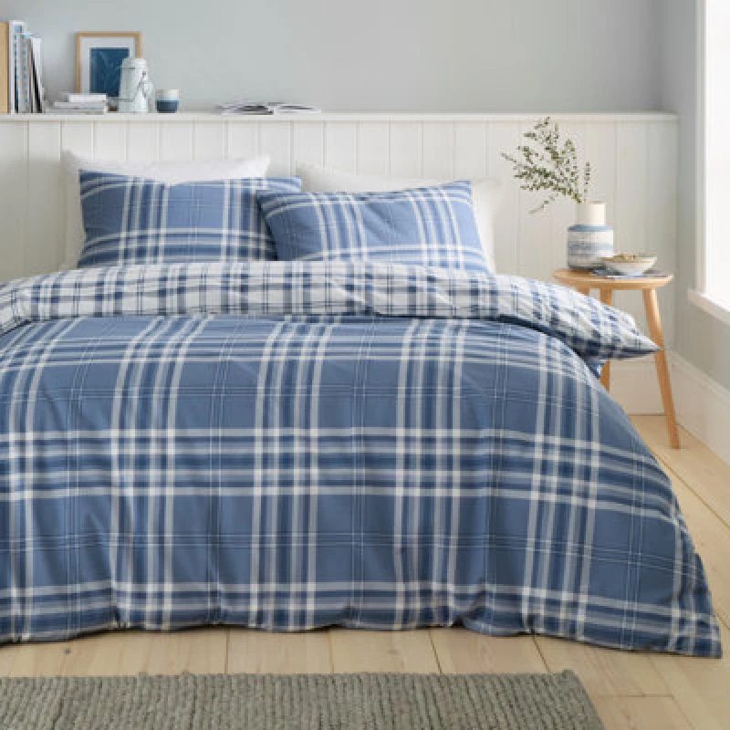 Image of Catherine Lansfield Bedding Kelso Check Duvet Cover Set With Pillowcase Lansfield Blue