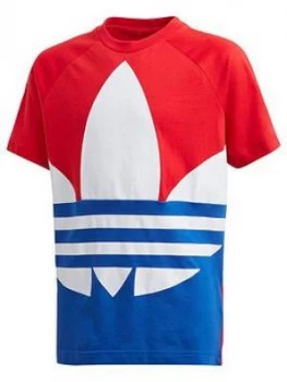 Image of adidas Originals Childrens Big Trefoil T-Shirt - Red, Size 9-10 Years, Women