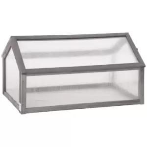 Image of Outsunny Wooden Cold Frame Greenhouse Garden Polycarbonate Grow House with Openable Top for Flowers, Vegetables, Plants, 90 x 52 x 50cm, Grey