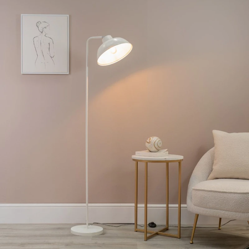 Image of ValueLights Morris Retro Dome Metal Freestanding Floor Lamp with LED Bulb White
