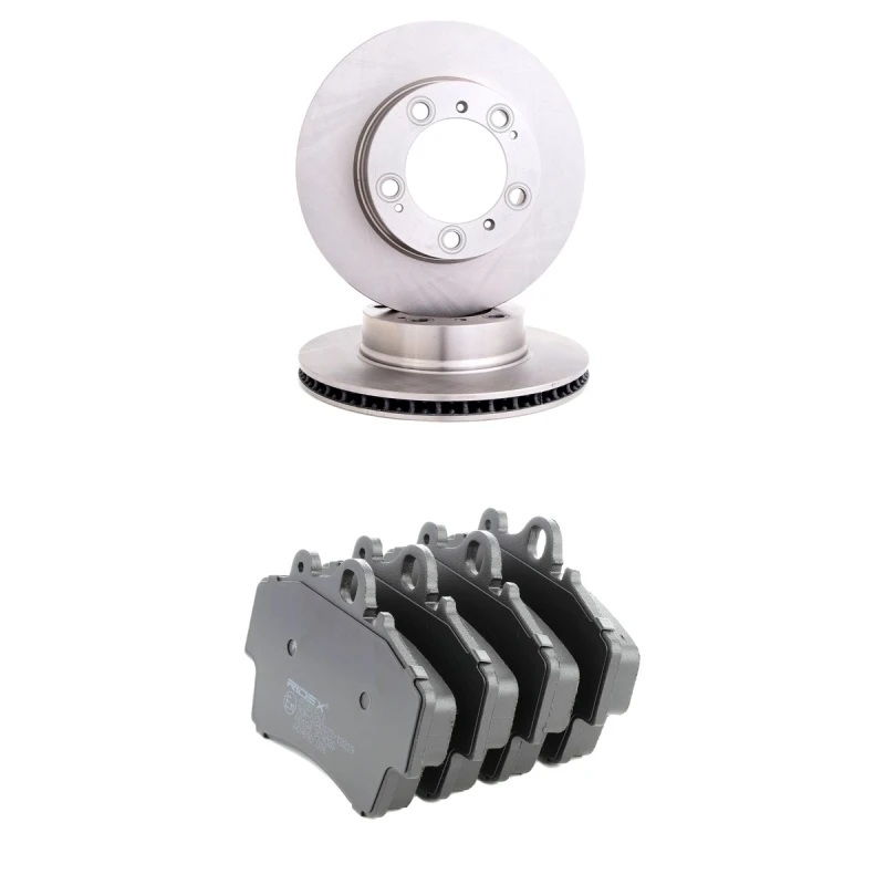 Image of RIDEX 3405B2842 Brake disc and pads set Front Axle, Brake Disc Type: Vented, excl. wear warning contact Brake Set,disc brakes (3405)