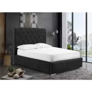 Image of Envisage Trade - Meripa Upholstered Beds - Plush Velvet, Double Size Frame, Black - Black