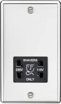 image of KnightsBridge 115-230V Dual Voltage Shaver Socket with Black Insert - Rounded Edge Polished Chrome