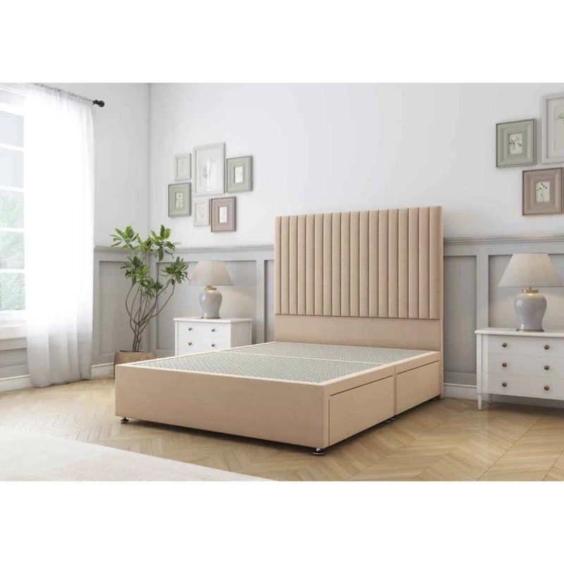 Image of Sloomy Manhattan Pebble Plush Divan Bed Base No Drawers With 26" Strutted Headboard 4'6 Double
