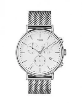 image of Timex Timex Fairfield White Chronograph Dial Stainless Steel Mesh Strap Watch