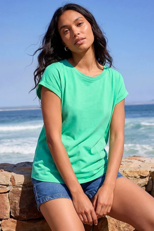 Image of Roman Womens Plain Stretch Cotton Jersey T-Shirt in Aqua Size: 12 Aqua Female 12