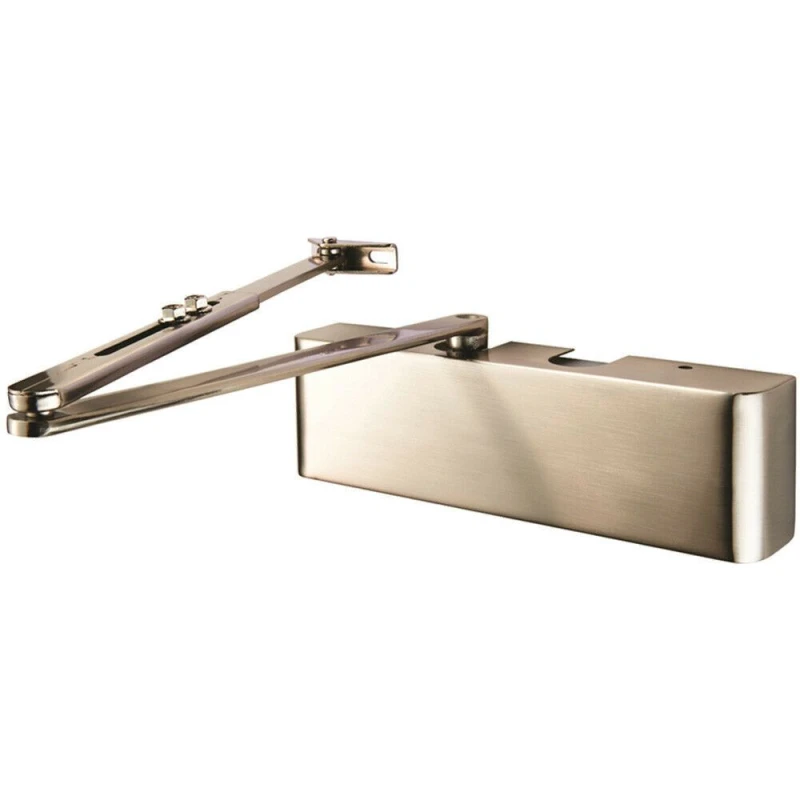 Image of Loops Full Cover Overhead Door Closer Variable Power 2 5 Satin Nickel Plated Metallics