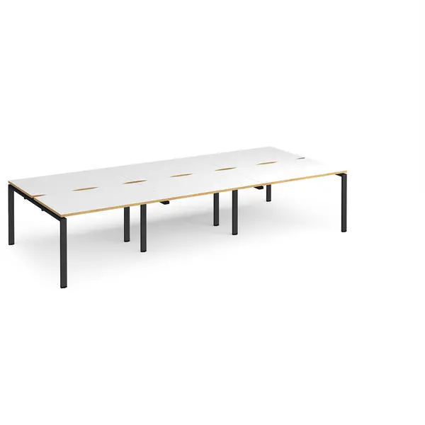 Image of Adapt 6 Person Bench Office Desk - 3600mmx1600mm - Black - White/Oak