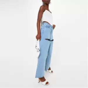 image of Missguided Petite Wide Leg Ripped Jeans - Blue