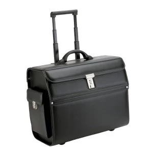 image of Alassio Mondo Leather Look Trolley Pilot Case with Laptop Compartment Black