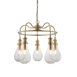 Image of Multi Arm Glass Pendant Light Antique Brass Plate, Clear Glass