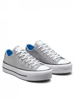 Image of Converse Chuck Taylor All Star Platform Glitter Ox, Silver, Size 3, Women