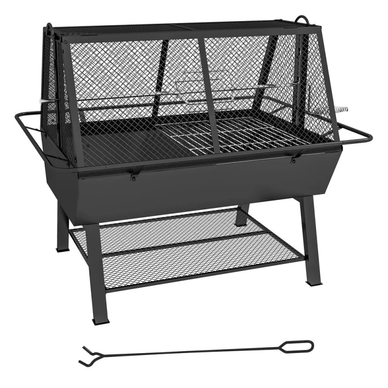 Image of Outsunny 3-in-1 BBQ Rotisserie Grill Roaster Fire Pit for Outdoor Picnic Camping, Black 846-131V00BK