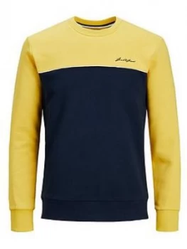 Image of Jack & Jones Junior Boys Colourblock Crew Sweat - Yellow, Size 14 Years