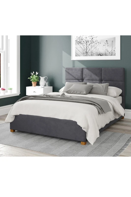 Image of Aspire Aspire Caine Upholstered Ottoman Storage Bed, Plush Velvet Fabric in Grey Size: Single Grey Single Unisex 5057632188403