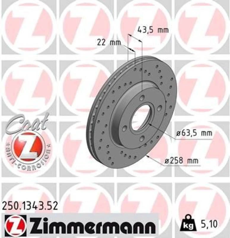 Image of ZIMMERMANN Brake disc ZIMMERMANN 250.1343.52