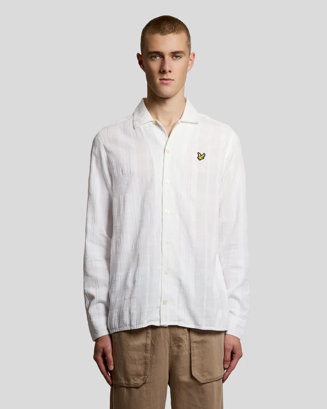 Image of Lyle & Scott Mens Cotton Check Textured Shirt in White