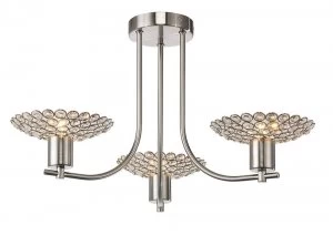 image of Semi Flush Ceiling 3 Light Satin Nickel, Crystal