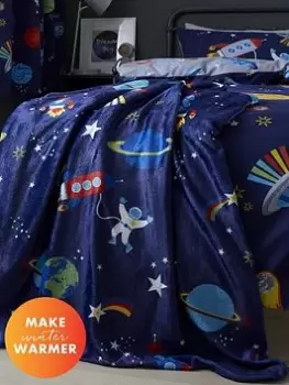 Image of Catherine Lansfield Lost in Space Soft Cosy Fleece Blanket - Blue