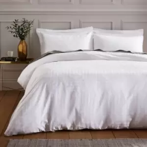 Image of Bianca Satin Geo Jacquard 100% Cotton 180 Thread Count Cotton Duvet Cover and Pillowcase Set, White, Single