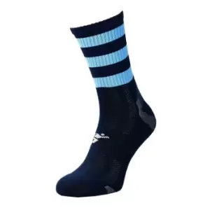 Image of Precision Childrens/Kids Pro Hooped Football Socks (12 UK Child-2 UK) (Navy/Sky Blue)